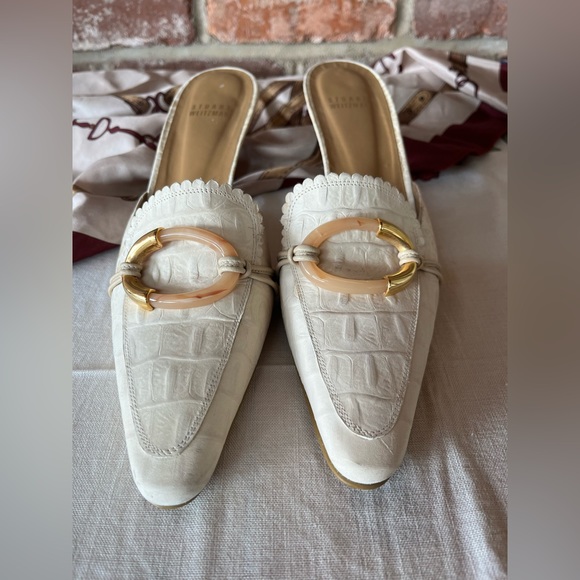 Stuart Weitzman Crocodile Embossed Leather Mule 9N - Picture 3 of 12